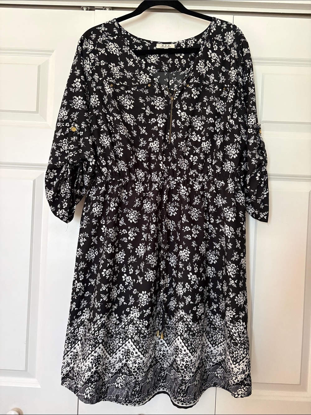 Black & Off White Floral Mini Dress